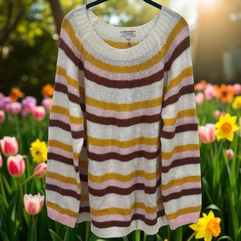 NEW Andree by Unit Striped Cozy Spring Knit Sweater Artsy‎ Garden Size 1X